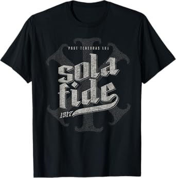 Sola Fide Post Tenebras Lux IX Christogram Retro Graphic T-Shirt