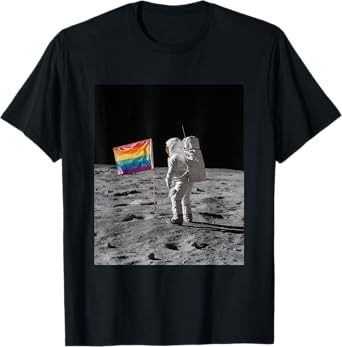 Astronaut on Moon Pride Flag LGBT Rainbow Flag Pride Month T-Shirt