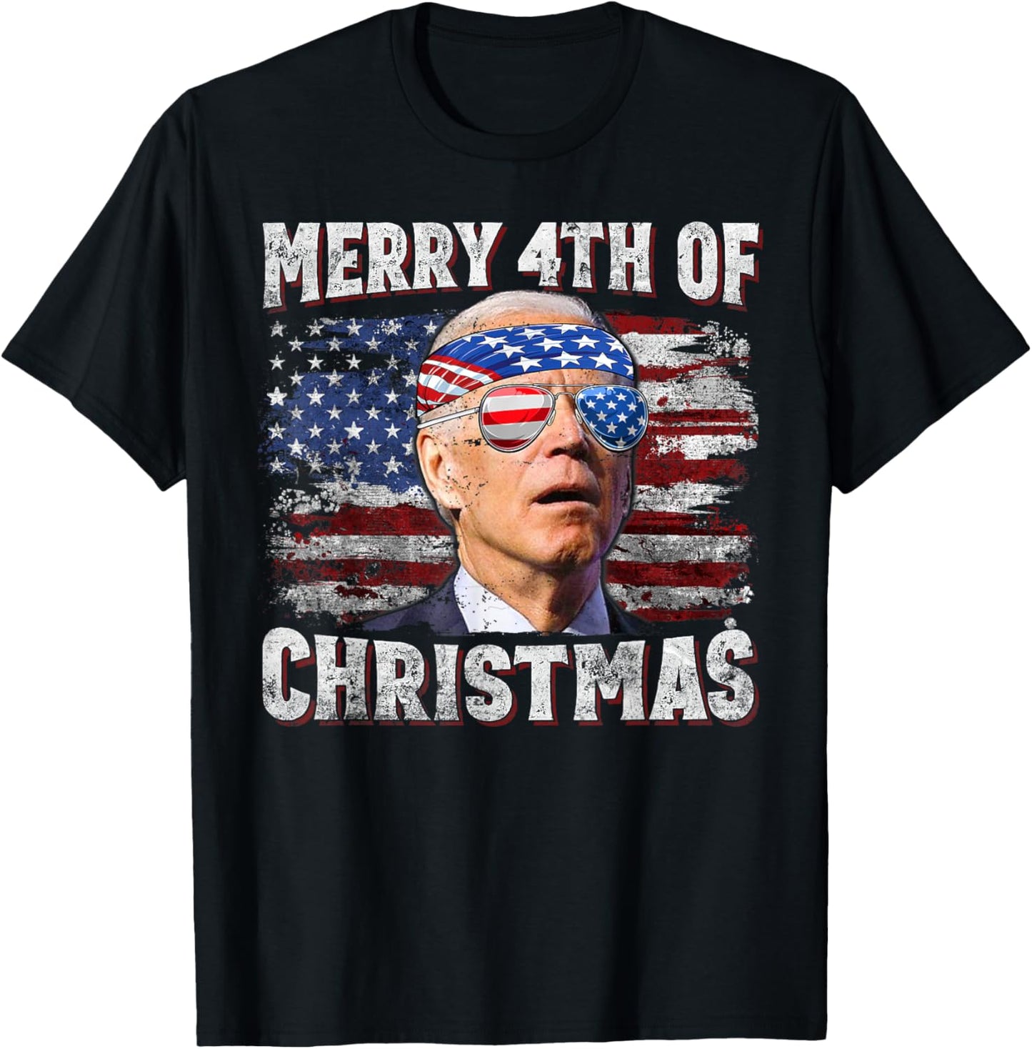 Mens Joe Biden Merry 4th Of Christmas Funny 4th Of July T-Shirt