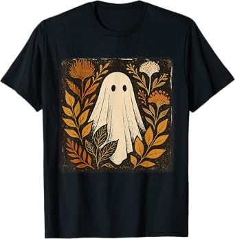 Ghost Tee Fall Autumn Vibes Graphic Whimsical Floral Vintage T-Shirt