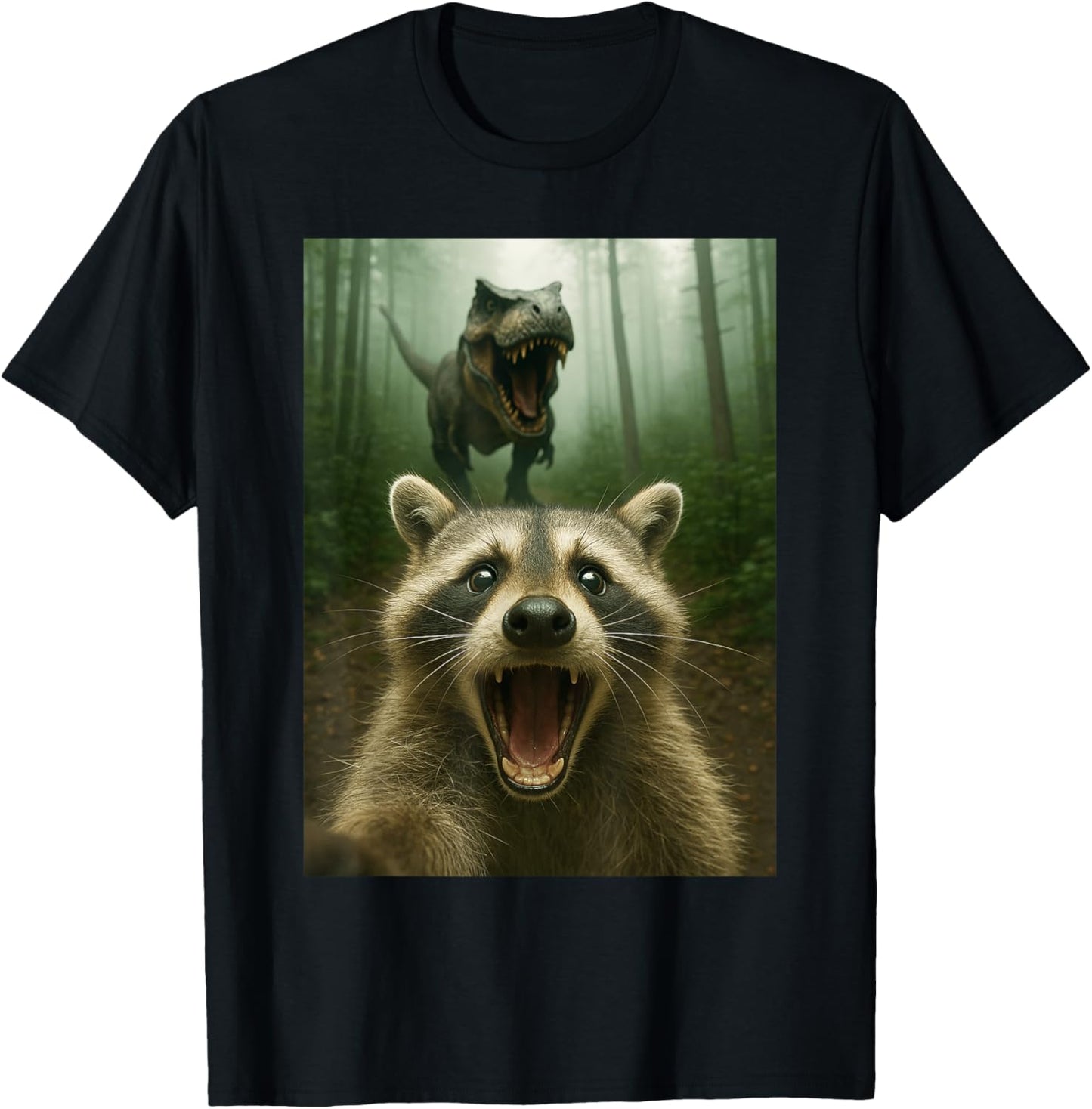 Funny Raccoon Selfie With Dinosaur T Rex T-Shirt