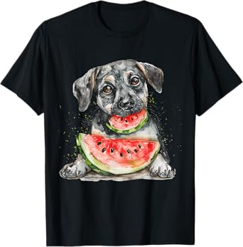 Watermelon Dog Artwork Portrait Watermelon Fruit Dog Lover T-Shirt for Men Women Kids