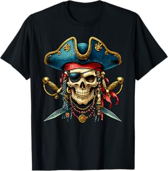 Pirate Skull Halloween Costume Men Women Boys Girls Teens T-Shirt