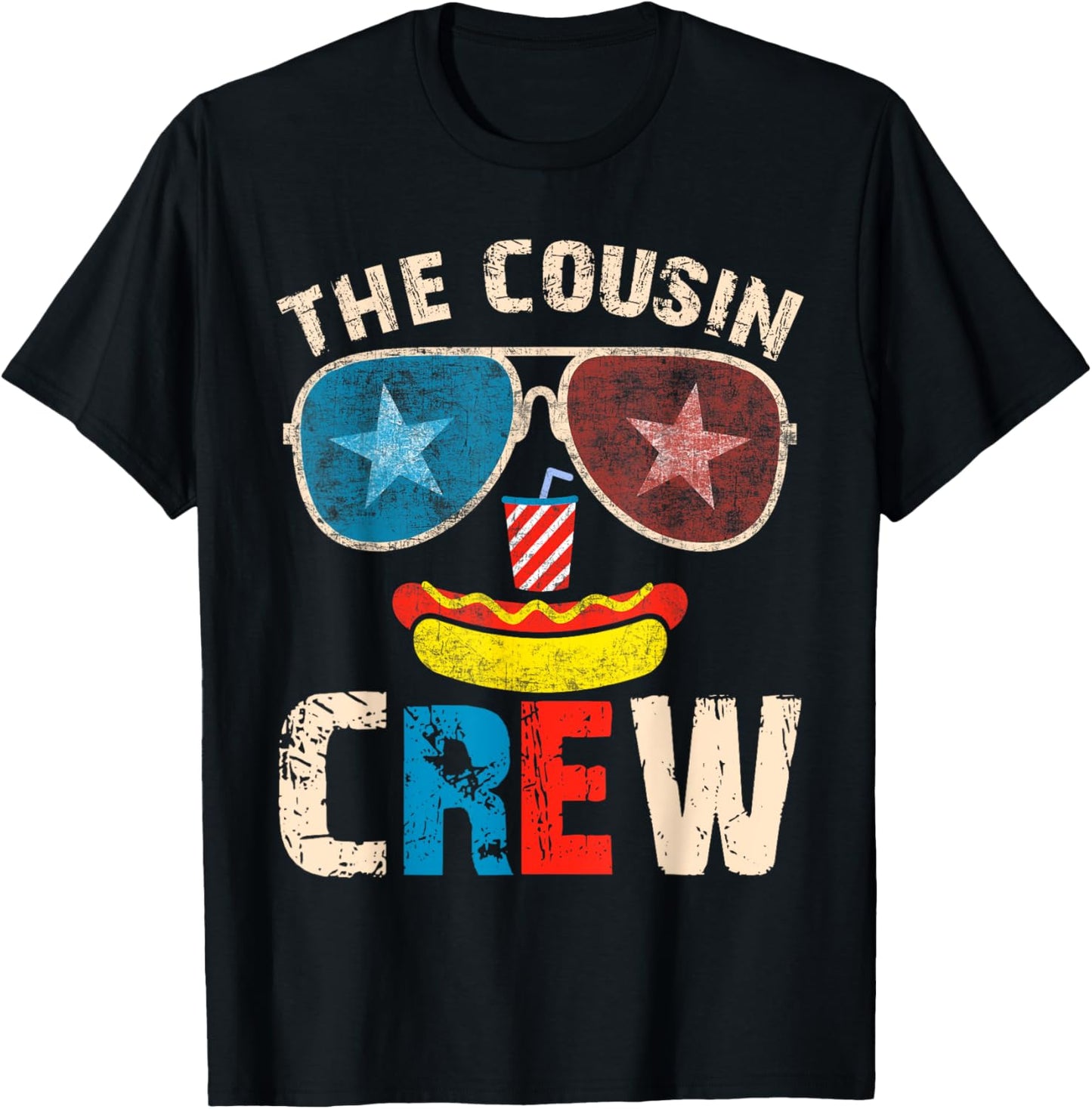 Funny Red White and Blue Cousin Crew 2025 Happy 4th Of July T-Shirt