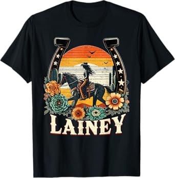 Women Girl Lainey Personalized Name Cowgirl T-Shirt