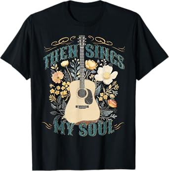 Vintage Floral Guitar Then Sings My Soul Christian Jesus T-Shirt