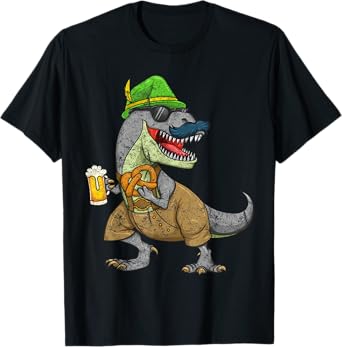 Oktoberfest T Rex Dinosaur Beer Mug Pretzel Funny Gift T-Shirt