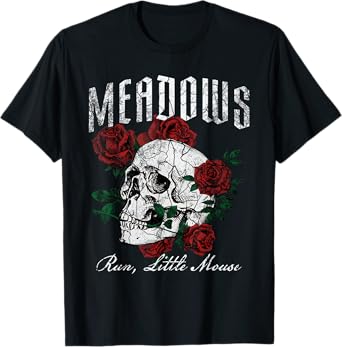 Retro Meadows Run Little Mouse Funny Skeleton Rose Bookish T-Shirt