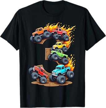 3 Year Old Monster Truck Boy Toddler 3rd Birthday Party T-Shirt