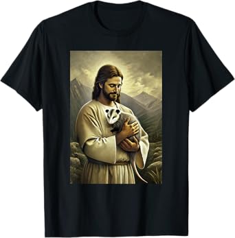 Funny Jesus Holding Opossum In His Arms Hilarious Possum T-Shirt