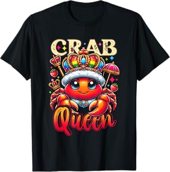 A Crab Wearing A Cloak And A Crown Crab Queen Cartoon Art T-Shirt