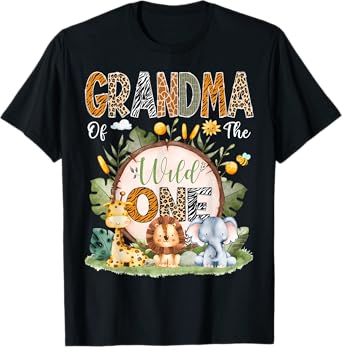 Grandma Of The Wild One 1St Bday Safari Jungle Animals T-Shirt