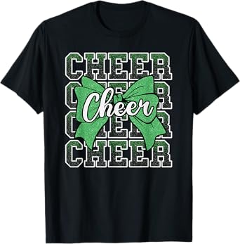 Coquette Cheer Bow Sport Cheerleader Cheerleading Green T-Shirt