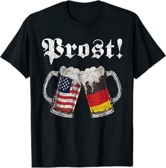 Funny Oktoberfest Prost Beer Tee Retro German-American Flags T-Shirt