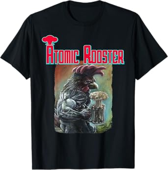 Masterpiece Art Atomic Rooster T-Shirt - Men's Black Cotton Blend Short Sleeve Classic Fit T-Shirt - Music Band T-Shirt - Small