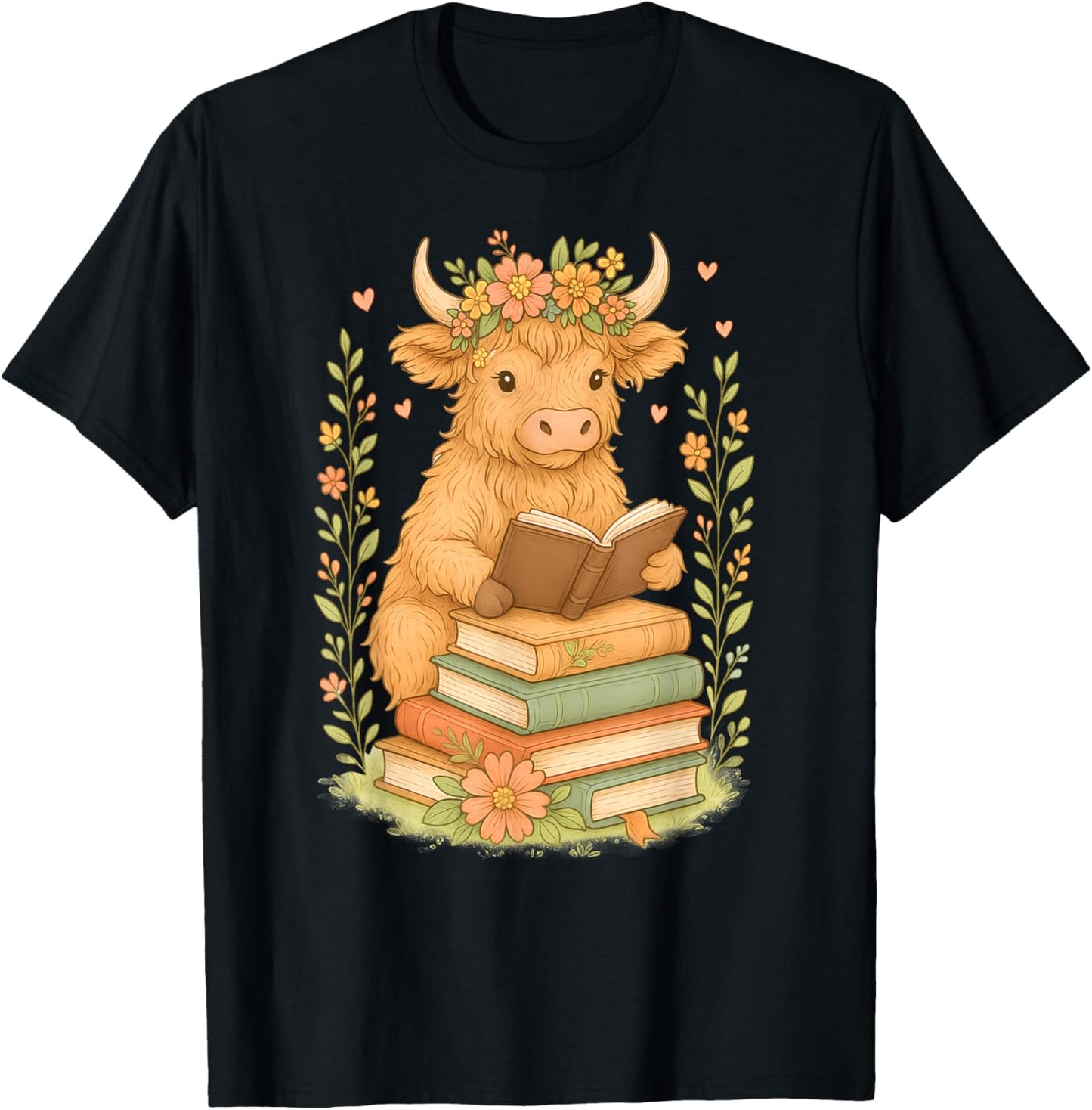 Cute Baby Highland Cow Reading Book Bookworm T-Shirt