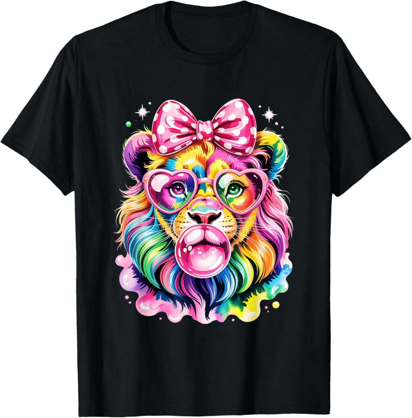 Cool Rainbow Lion with Sunglasses Bubblegum Cute Girls T-Shirt