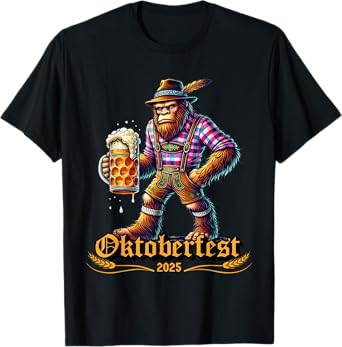 German Bigfoot Sasquatch Lederhose Funny Oktoberfest 2025 T-Shirt