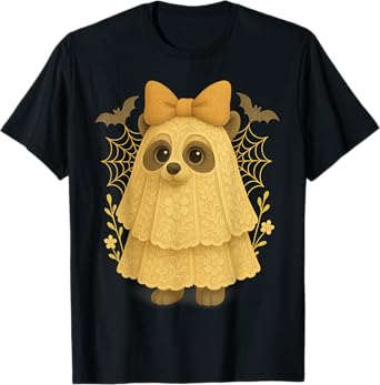 HUGvyn Halloween: Lace Ghost Raccoon Feral Cute Ghost Floral T-Shirt