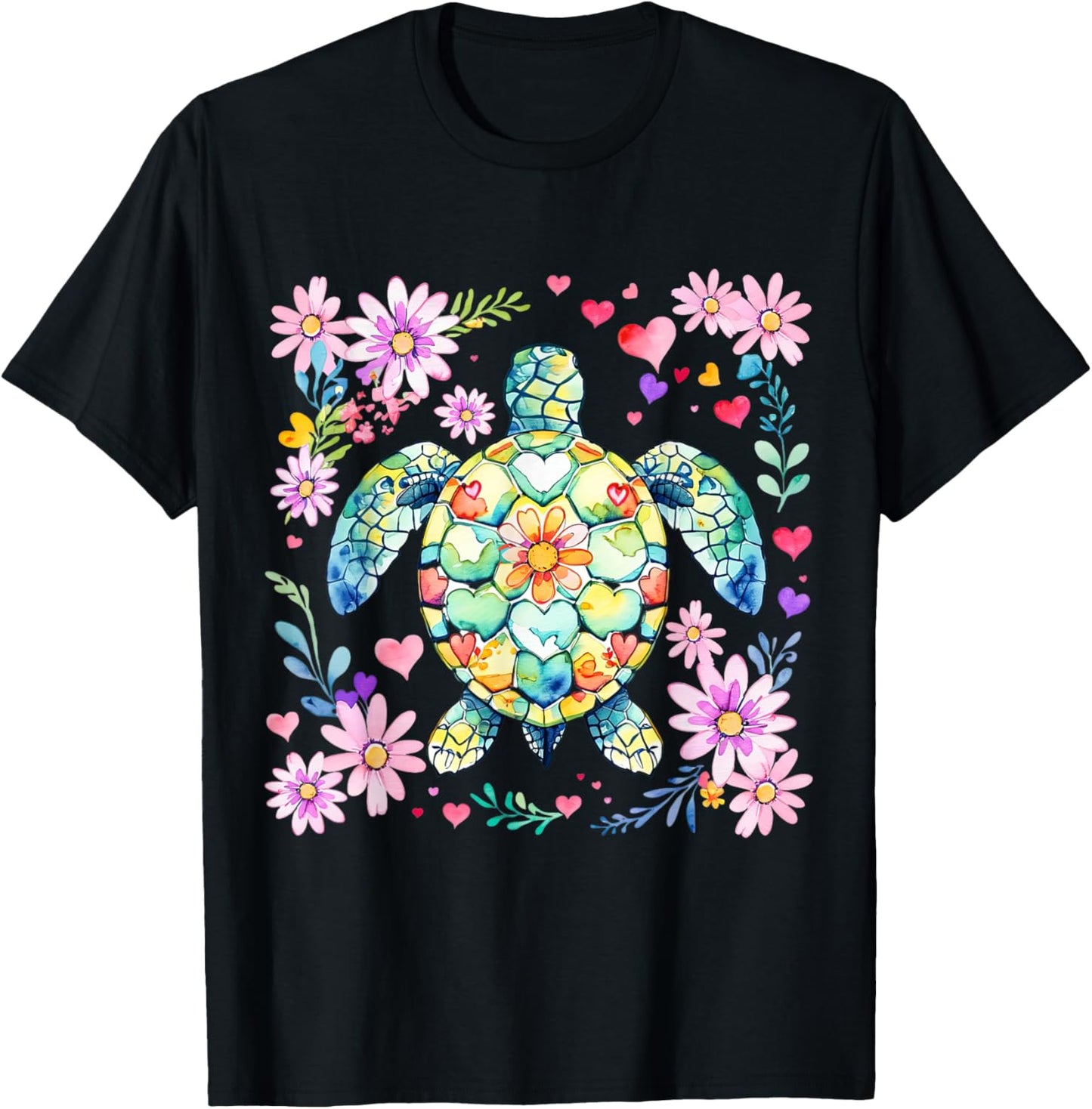 Boho Floral Sea Turtle Ocean Animal Summer Vibes Beach Trip T-Shirt