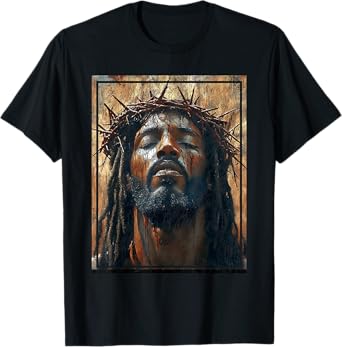 Black Jesus Face Of Jesus Cross With Crown Of Thorns T-Shirt
