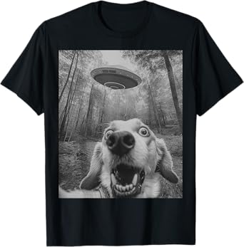 Funny Dog Selfie With UFO Alien Dog Lover Womens Mens Kids T-Shirt