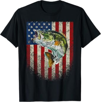 American Flag Bass Fishing Gift Fish On USA Patriotic T-Shirt