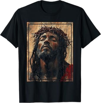 Black Jesus Face Of Jesus Cross With Crown Of Thorns T-Shirt