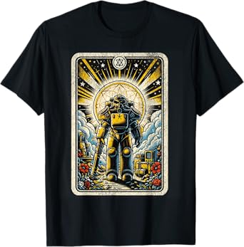Vintage Nuclear Fallout Tarot Card Retro Steel Armor Man T-Shirt