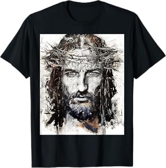 Vintage Art Face Of Jesus On A Cross With Crown Of Thorns T-Shirt