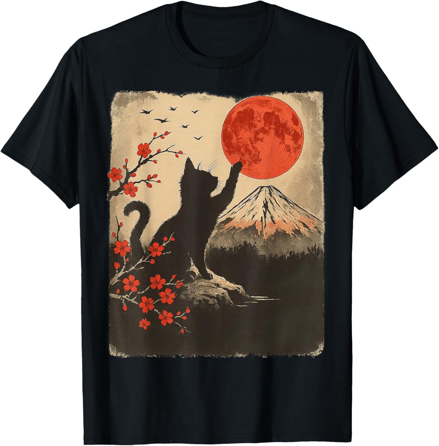 Black Cat Vintage Retro Japan Art Japanese Theme Gifts Anime T-shirt
