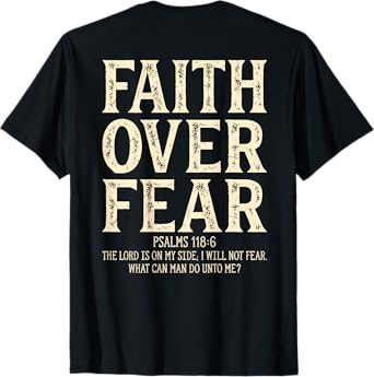 Vintage Retro by 4Do Limited Unisex Adult T-Shirt - Black - Small - Short Sleeve - Letter Print - Religion - Vintage - Multi-age, Multi-gender - Faith Over Fear Christian On Back