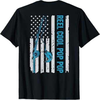 Reel Cool Pop Pop Grandpa Fishing American Flag (On Back) Men T-Shirt