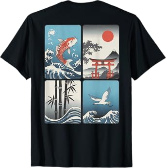 Japanese Koi Fish The Great Wave off Kanagawa Kanji (BACK) T-Shirt