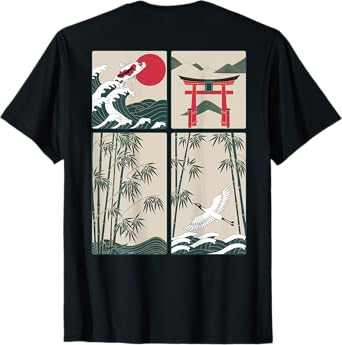Japanese Koi Fish The Great Wave off Kanagawa Kanji (BACK) T-Shirt