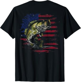 American Flag Camo Bass Fish Fishing Fisherman (on back) T-Shirt