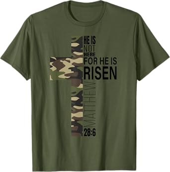 He Is Risen Jesus God Easter Christian Military Camo Cross T-Shirt
