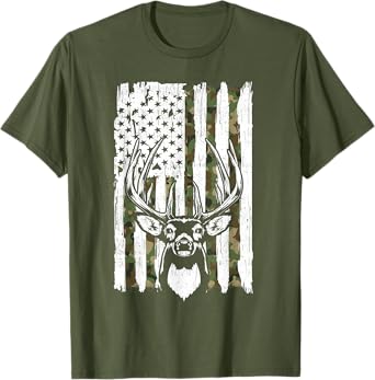 American Flag Elk Deer Hunting Dad Father Day Gift From Son Women Kids Men T-Shirt