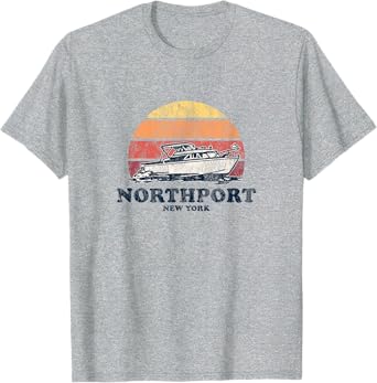 Northport NY Vintage Boating 70s Retro Boat Design T-Shirt