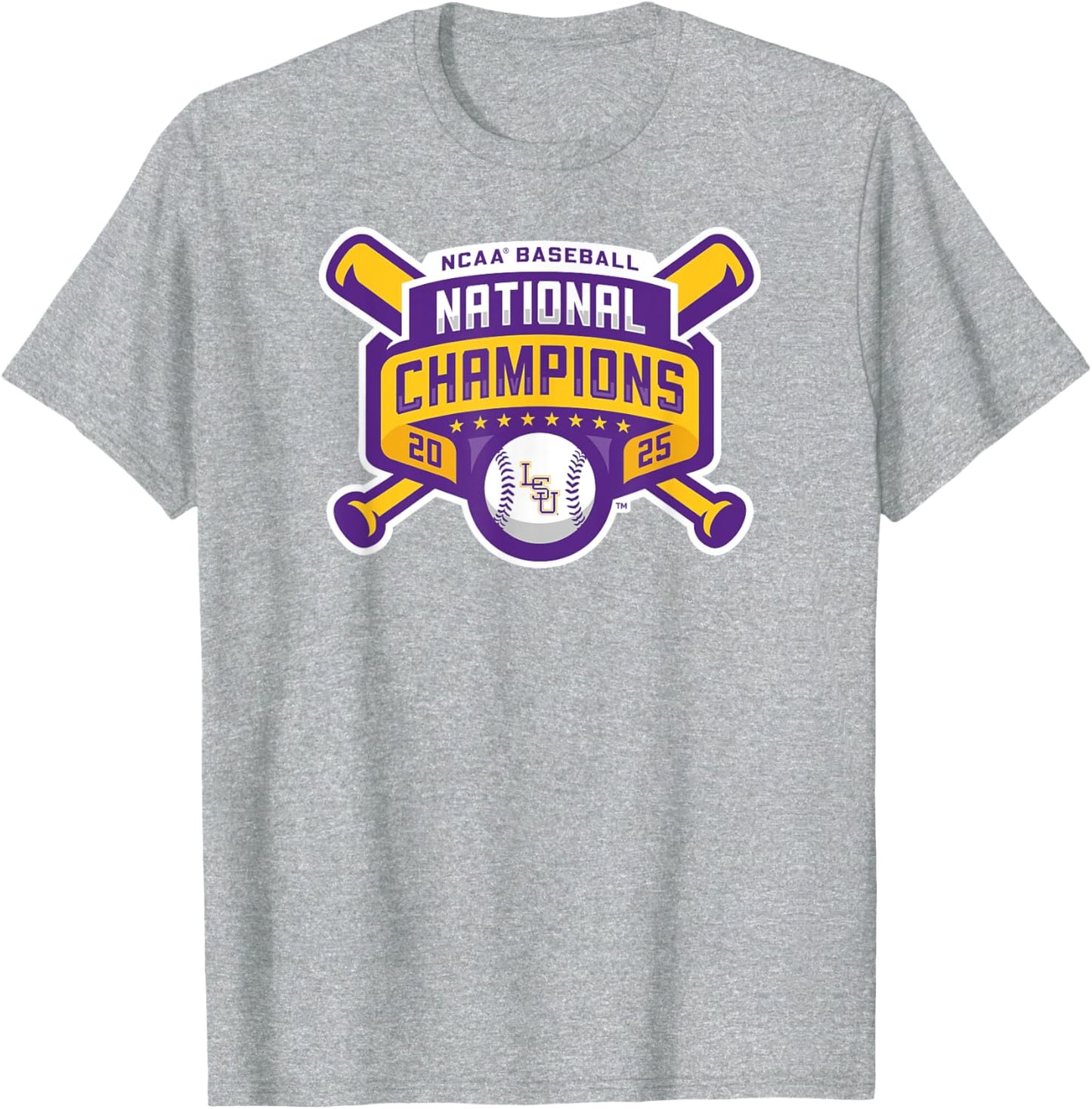LSU Tigers Baseball National Champs 2025 Official Logo Gray T-Shirt