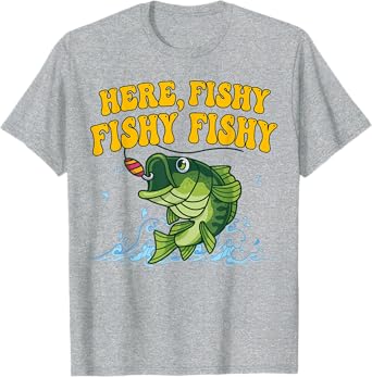 Here-Fishy Bass Fishing Youth Boy Toddler Funny Graphic Tees T-Shirt