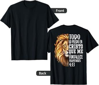 Christian Gifts Men Spanish Lion Judah Graphic on Back Print T-Shirt