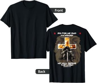 Religious Bible Verse Saying Lion Cross Christian Back Print T-Shirt