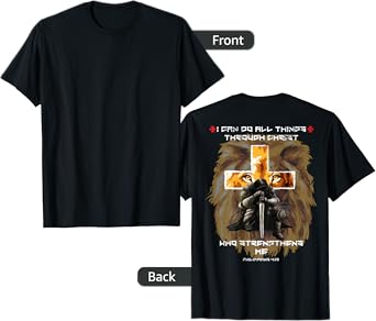 Back Print Bible Verse Gifts Men Dad Christian Lion Cross T-Shirt