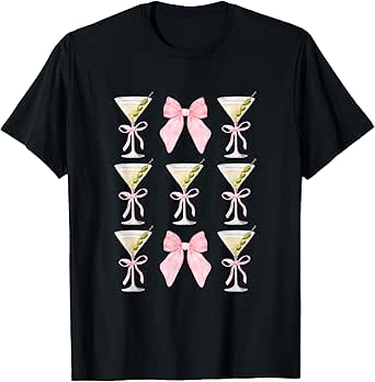 Coquette Pink Bow Martini Time Drinking Vintage Cocktails T-Shirt