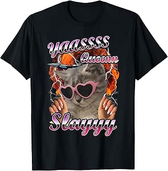 Yas Queen Slay Funny Cat Meme Ironic Cat Lovers Men Women T-Shirt
