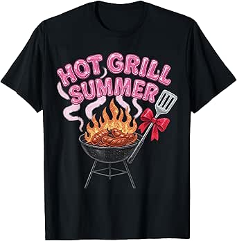 Sizzling Grill Summer Funny BBQ Cookout Sausage Graphic T-Shirt