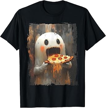 Cute Pizza Ghost Eating Pizza Funny Halloween Food Lovers T-Shirt