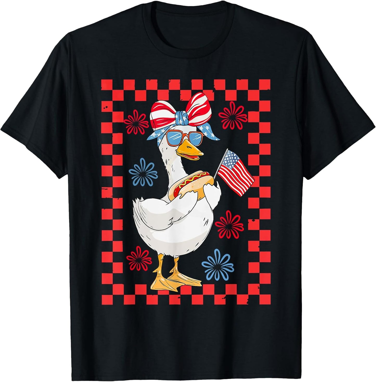 Funny Goose Coquette Bow American Flag Patriotic 4th Of July T-Shirt