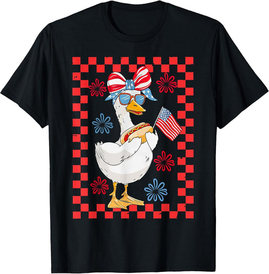 Funny Goose Coquette Bow American Flag Patriotic 4th Of July T-Shirt